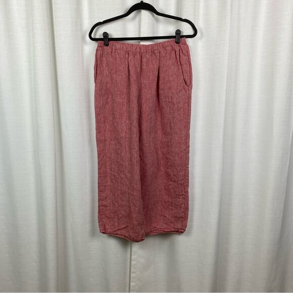 FLAX Red Linen Wide Leg Cropped Pull On Pants Sz.S - Picture 1 of 12